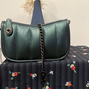 NWT Coach Dark Green Metallic Clutch With Quilting, Beautiful!!